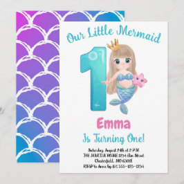 Mermaid 1st Birthday Party Kaart