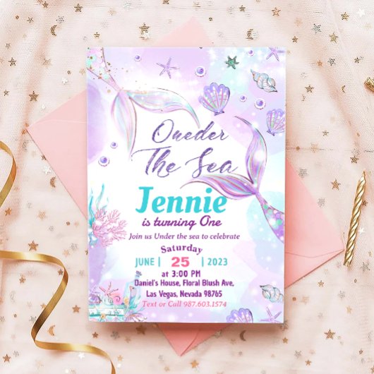 Mermaid 1st Birthday Party ONEder Zee Kaart