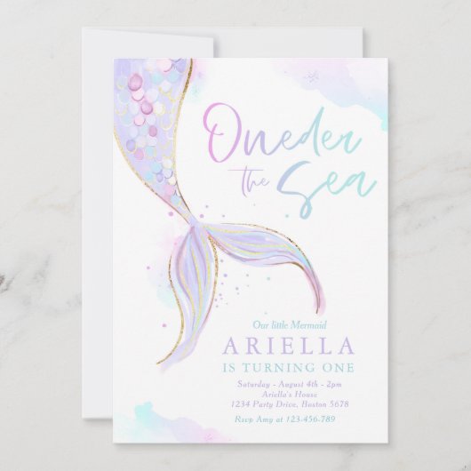 Mermaid 1st Birthday Party ONEder Zee Mermaid Kaart (Voorkant)