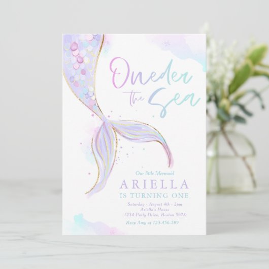 Mermaid 1st Birthday Party ONEder Zee Mermaid Kaart (Staand voorkant)