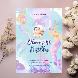 Mermaid 1st Birthday Party ONEder Zee Mermaid Kaart