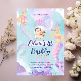 Mermaid 1st Birthday Party ONEder Zee Mermaid Kaart