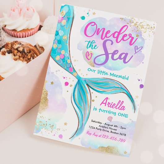Mermaid 1st Birthday Party ONEder Zee Mermaid Kaart