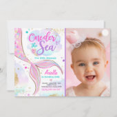 Mermaid 1st Birthday Party ONEder Zee Mermaid Kaart (Voorkant)