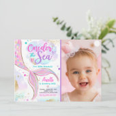 Mermaid 1st Birthday Party ONEder Zee Mermaid Kaart (Staand voorkant)