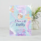 Mermaid 1st Birthday Party ONEder Zee Mermaid Kaart (Staand voorkant)