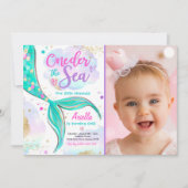 Mermaid 1st Birthday Party ONEder Zee Mermaid Kaart (Voorkant)