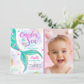 Mermaid 1st Birthday Party ONEder Zee Mermaid Kaart (Staand voorkant)