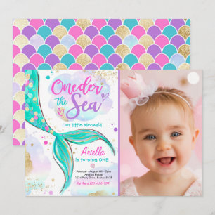 Mermaid 1st Birthday Party ONEder Zee Mermaid Kaart