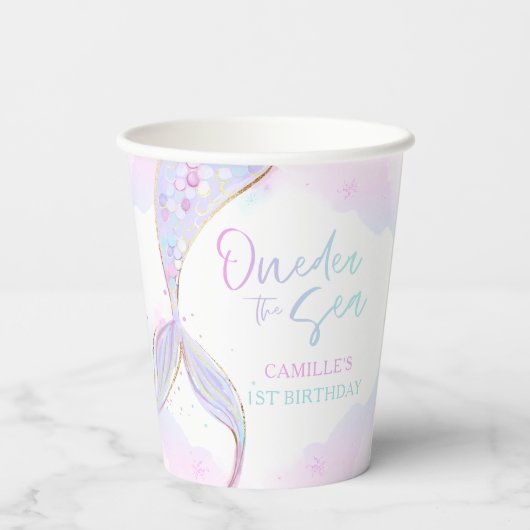 Mermaid 1st Birthday Party ONEder Zee Mermaid Papieren Bekers (Achterkant)