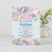 Mermaid 1st Birthday Party ONEder Zee Party Kaart (Staand voorkant)