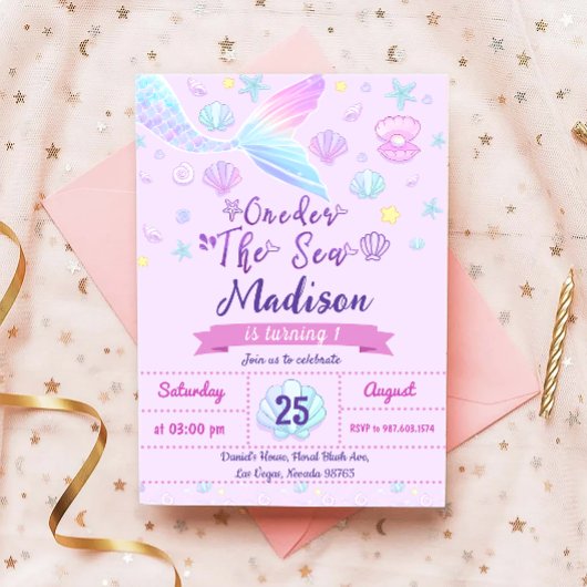 Mermaid 1st Birthday Party ONEder Zee Party Kaart