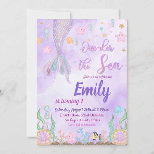 Mermaid 1st Birthday Party ONEder Zee Party Kaart (Voorkant)