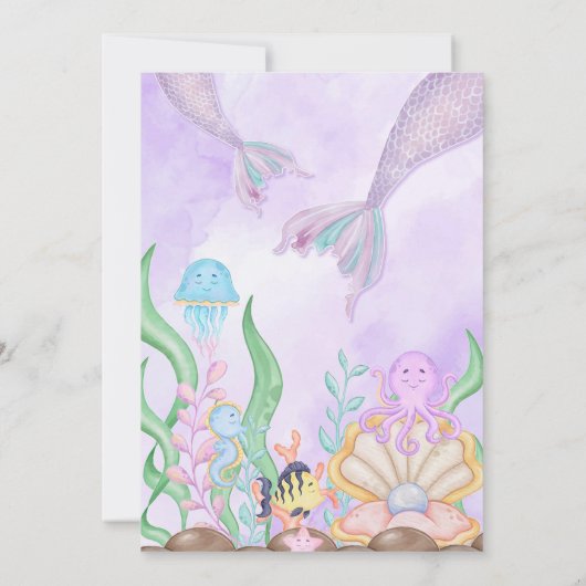 Mermaid 1st Birthday Party ONEder Zee Party Kaart (Achterkant)