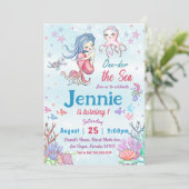 Mermaid 1st Birthday Party ONEder Zee Party Kaart (Staand voorkant)