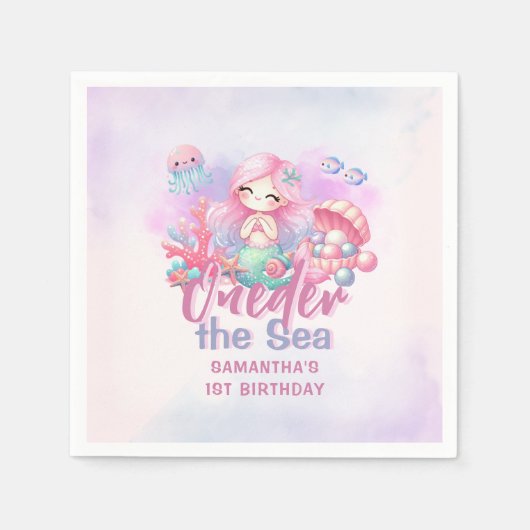 Mermaid 1st Birthday Party ONEder Zee Servet (Voorkant)