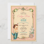 Mermaid 1st eerste verjaardagsuitnodiging roze kaart (Voorkant)