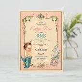 Mermaid 1st eerste verjaardagsuitnodiging roze kaart (Staand voorkant)