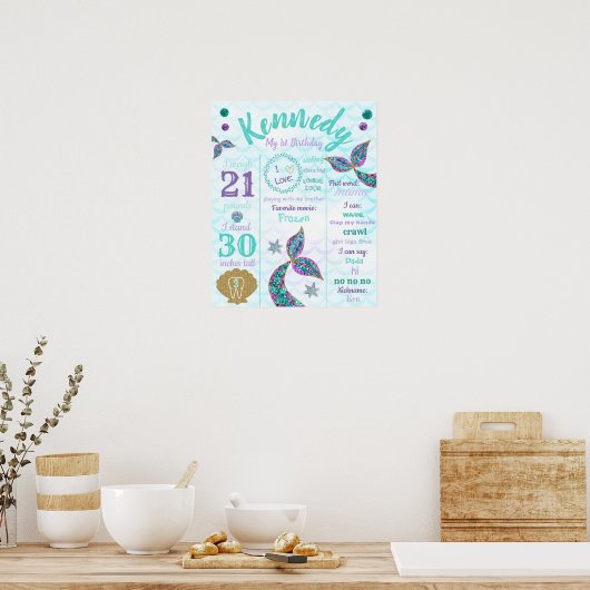 Mermaid 1st jarig Poster, Mijlsteen Sign Poster (Keuken)