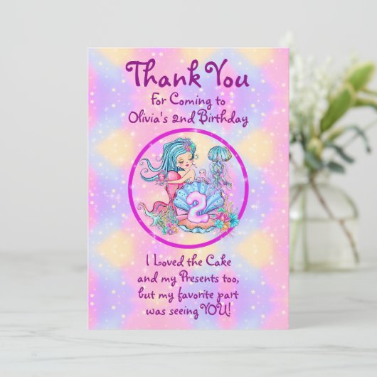 Mermaid 2e verjaardag: De verandering geeft Tekst  Bedankkaart (Staand voorkant)