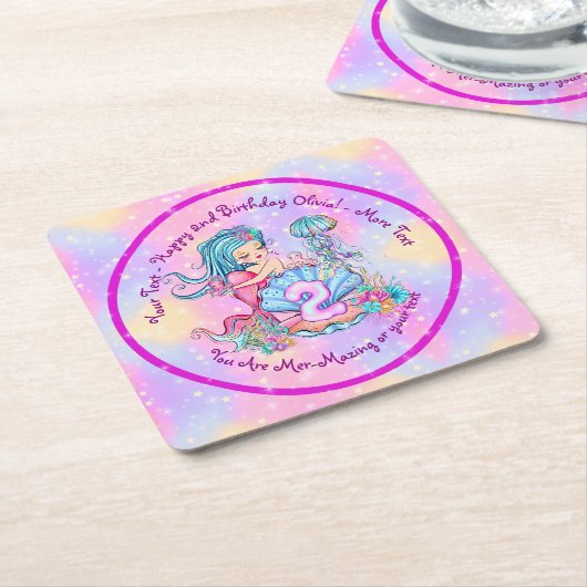 Mermaid 2e verjaardag: De verandering geeft Tekst  Kartonnen Onderzetters (Schuin)