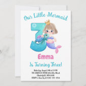Mermaid 3rd Birthday Party Invitation Kaart (Voorkant)