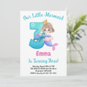 Mermaid 3rd Birthday Party Invitation Kaart (Staand voorkant)