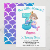 Mermaid 3rd Birthday Party Invitation Kaart (Voorkant / Achterkant)