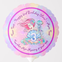 Mermaid 3rd Birthday-wijziging Geef tekst aan Pers Ballon