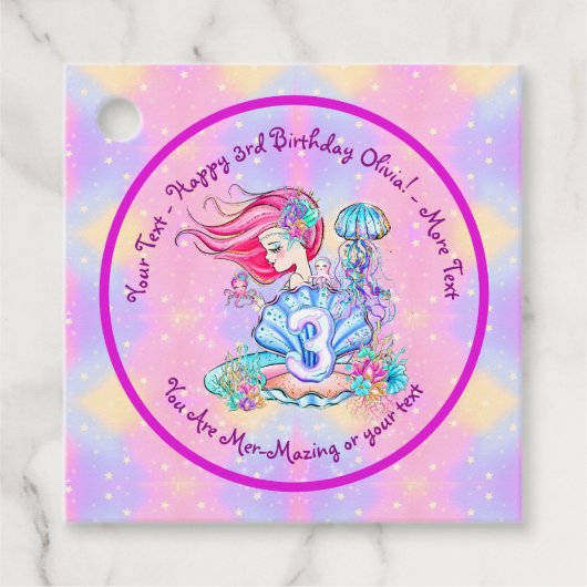 Mermaid 3rd Birthday-wijziging Geef tekst aan Pers Bedankjes Labels (Voorkant)