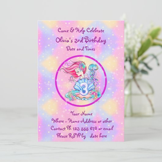 Mermaid 3rd Birthday-wijziging Geef tekst aan Pers Kaart (Staand voorkant)