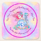 Mermaid 3rd Birthday-wijziging Geef tekst aan Pers Kartonnen Onderzetters (Voorkant)
