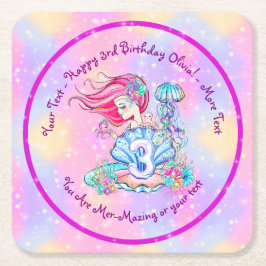 Mermaid 3rd Birthday-wijziging Geef tekst aan Pers Kartonnen Onderzetters