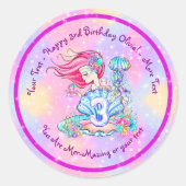 Mermaid 3rd Birthday-wijziging Geef tekst aan Pers Ronde Sticker (Voorkant)
