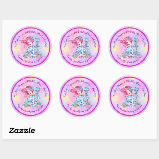 Mermaid 3rd Birthday-wijziging Geef tekst aan Pers Ronde Sticker (Vel)