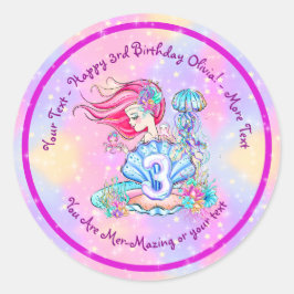 Mermaid 3rd Birthday-wijziging Geef tekst aan Pers Ronde Sticker