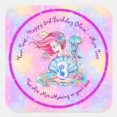 Mermaid 3rd Birthday-wijziging Geef tekst aan Pers Vierkante Sticker (Voorkant)