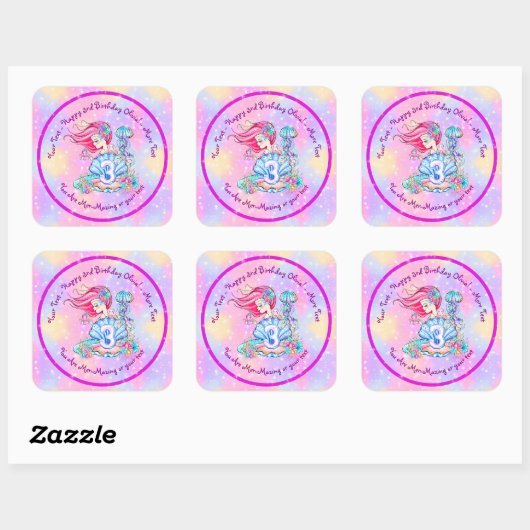 Mermaid 3rd Birthday-wijziging Geef tekst aan Pers Vierkante Sticker (Vel)