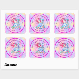 Mermaid 3rd Birthday-wijziging Geef tekst aan Pers Vierkante Sticker