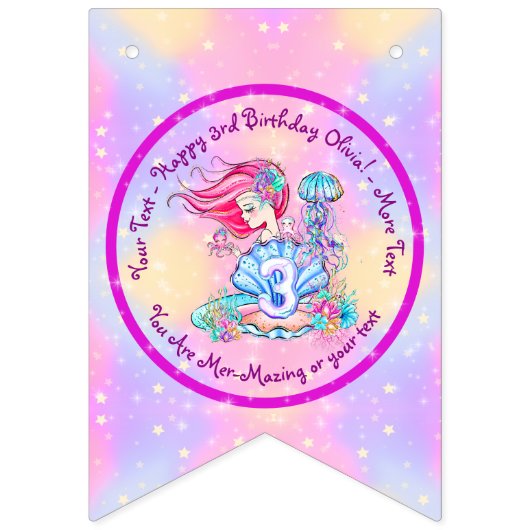 Mermaid 3rd Birthday-wijziging Geef tekst aan Pers Vlaggetjes (Derde vlag)