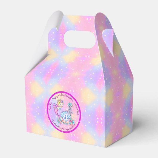 Mermaid 4th Birthday Change geeft Tekst aan Person Bedankdoosjes (Voorkant Zijde)