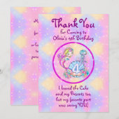 Mermaid 4th Birthday Change geeft Tekst aan Person Bedankkaart (Voorkant / Achterkant)