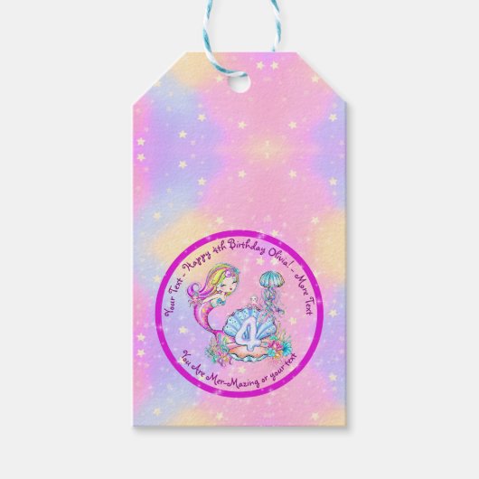 Mermaid 4th Birthday Change geeft Tekst aan Person Cadeaulabel (Voorkant)