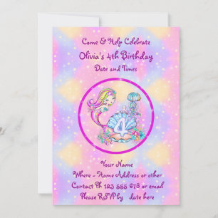 Mermaid 4th Birthday Change geeft Tekst aan Person Kaart