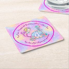 Mermaid 4th Birthday Change geeft Tekst aan Person Kartonnen Onderzetters