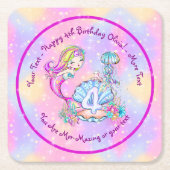 Mermaid 4th Birthday Change geeft Tekst aan Person Kartonnen Onderzetters (Voorkant)