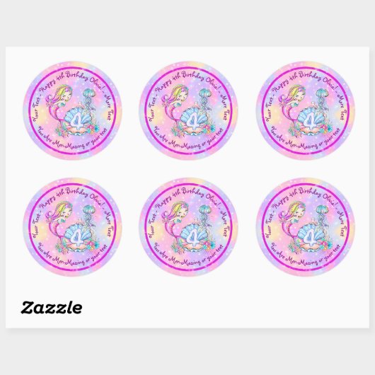 Mermaid 4th Birthday Change geeft Tekst aan Person Ronde Sticker (Vel)