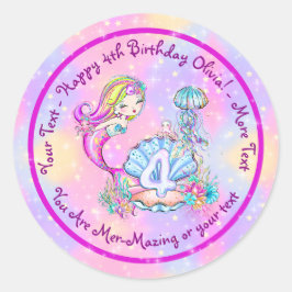 Mermaid 4th Birthday Change geeft Tekst aan Person Ronde Sticker