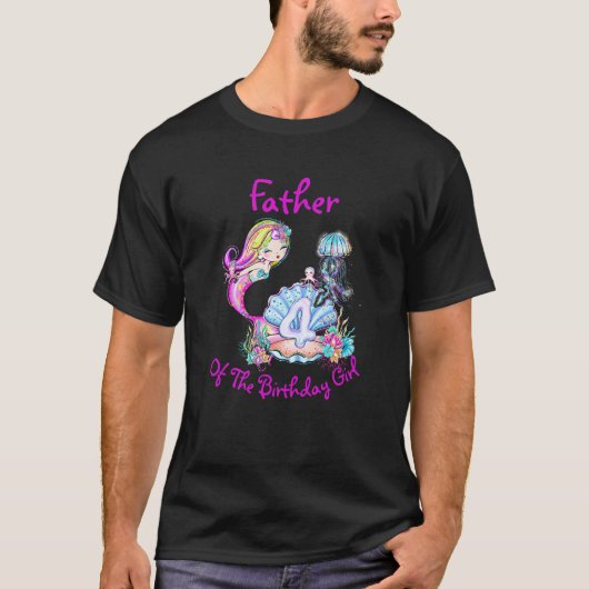 Mermaid 4th Birthday Edit Change Name Text Father T-shirt (Voorkant)