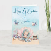 Mermaid 4th Birthday Folded Greeting Card Kaart (Voorkant)